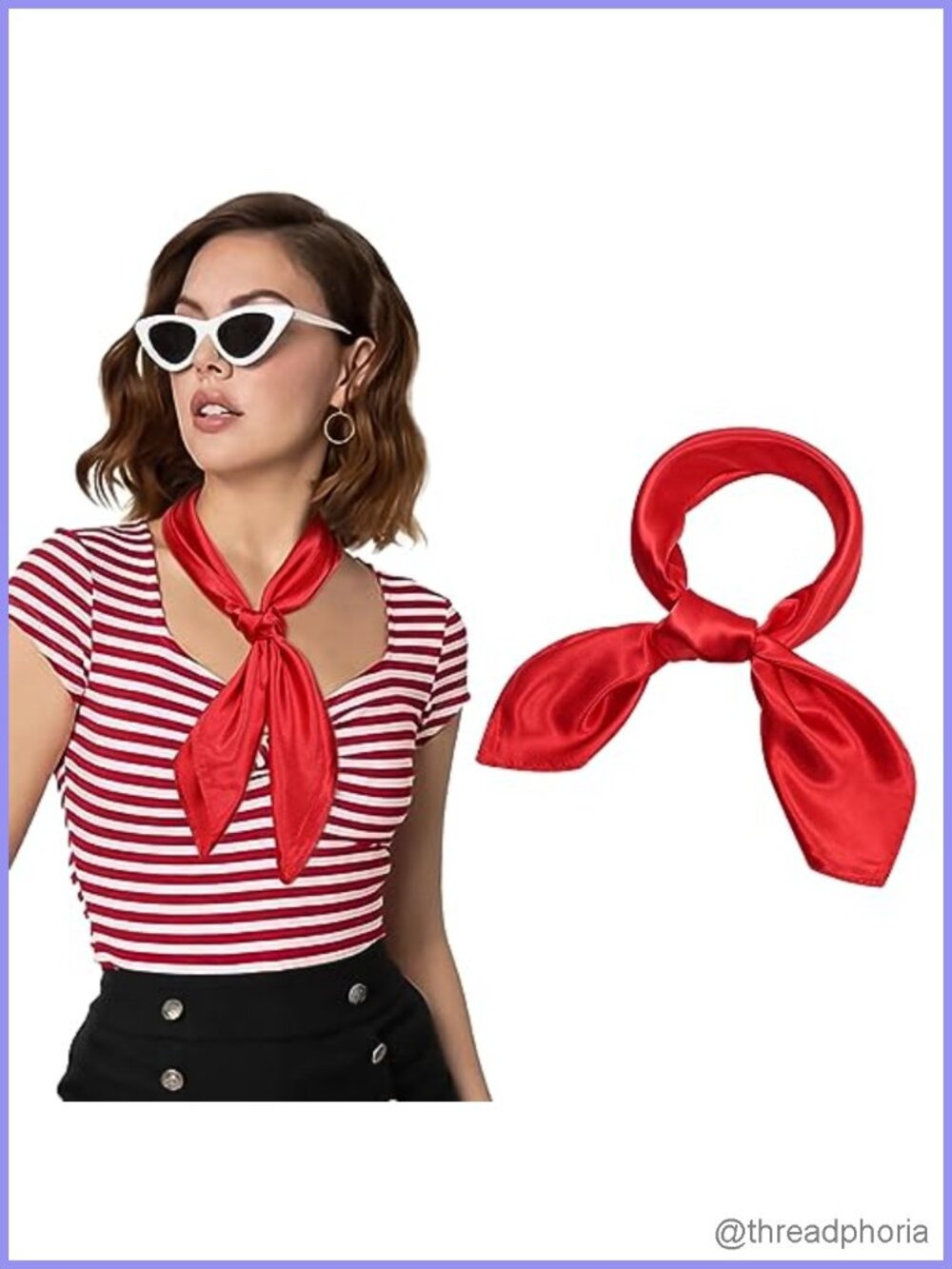 Vintage Satin Neck Scarf for Women Square Hair Bandana 23.6 Inch